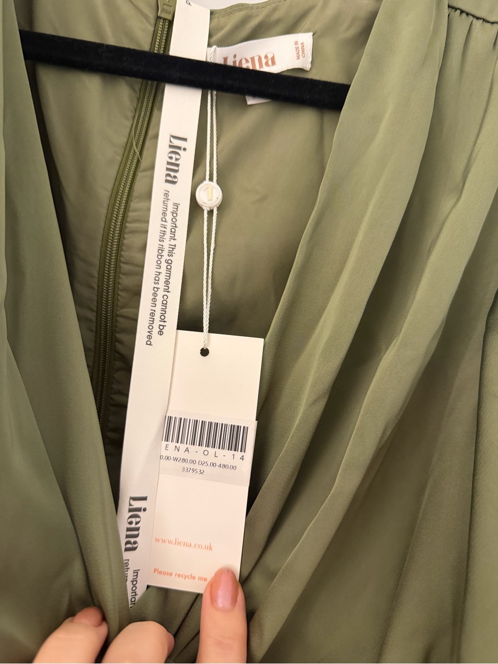 NWT Liena Olive Green Satin Midi Wrap Dress Size 10 - Picture 5 of 7
